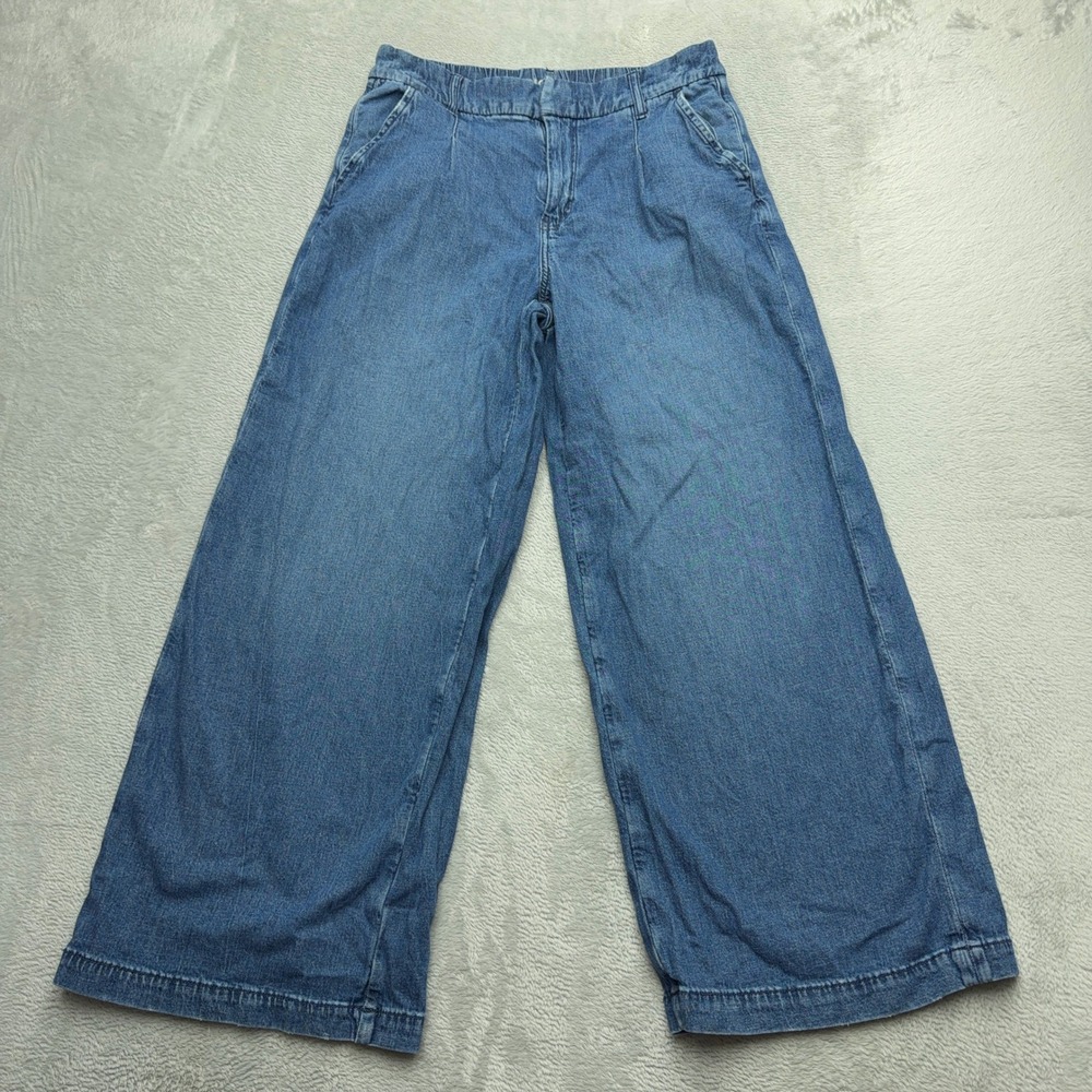 American Eagle Jeans Womens 2 Blue High Rise Baggy Wide Leg Frayed Hem Pants